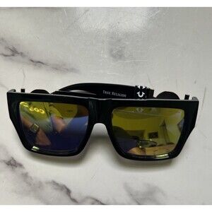 NWT Womens True Religion Sunglasses TRM1784X Black/Gold Reflectiv Oversized $90